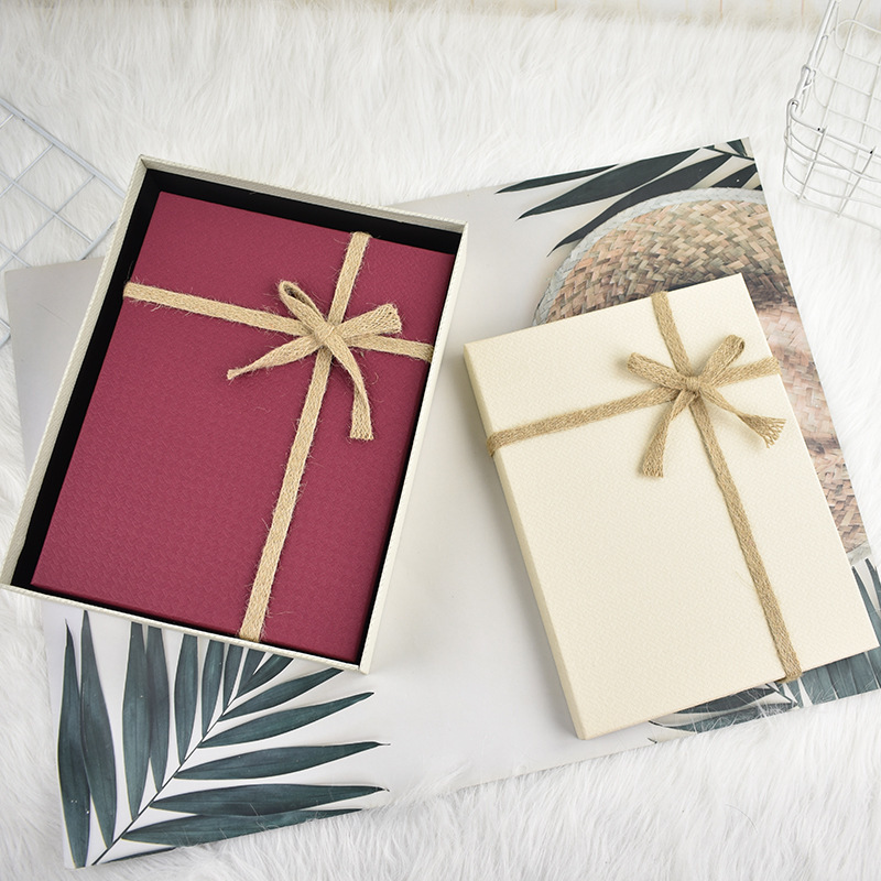 Spot Hemp Rope Simple Business Gift Box Clothes Shirt Packaging Box Rectangular Accompanying Gift Birthday Large Gift Box