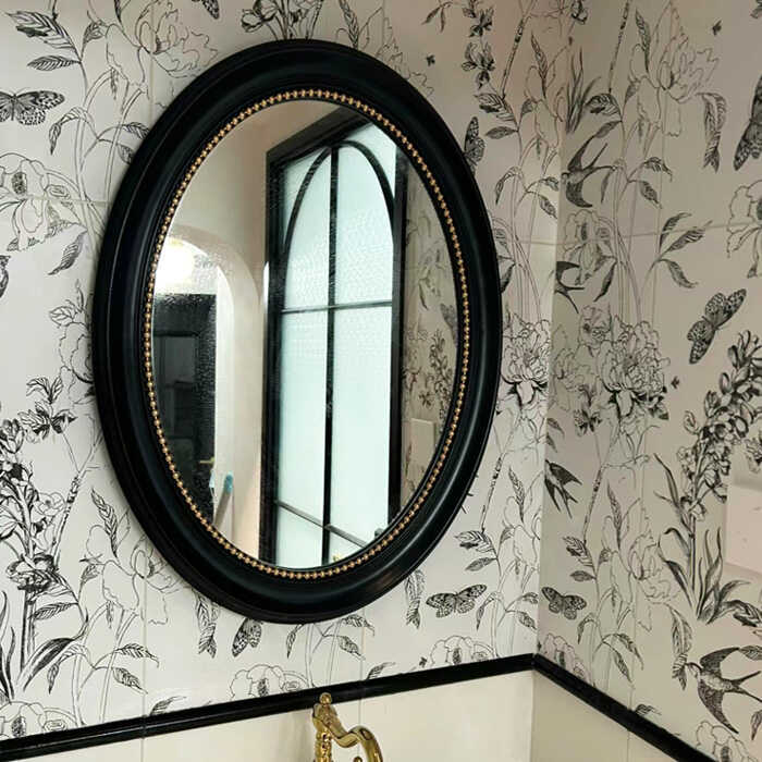 ♔ Retro French-Style Oval Black Vintage Bathroom Mirror Wall-Mounted Decorative Mirror Frame Bathroom Mirror Smart