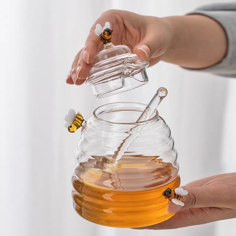 Latas de miel de vidrio transfronterizas estilo de mermelada de miel de vidrio tres piezas con barra de mezcla para el hogar ideas de miel