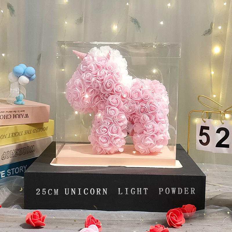 Flor inmortal unicornio Navidad día de San Valentín regalos floristas regalos de cumpleaños imitación PE rosa creativa