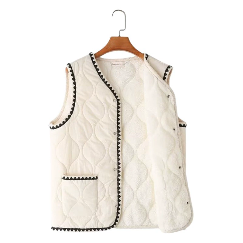 2023 Зимний новый хлопковый жилет больших размеров, модный уменьшающий возраст маленький стиль, кружевной жилет на флисовой подкладке 8466