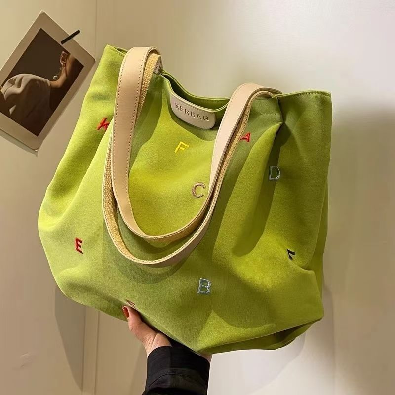 Large-Capacity Canvas Bag for Women 2025 New Trendy Embroidered Letter Handbag Small Fresh Student Shoulder Tote Bag