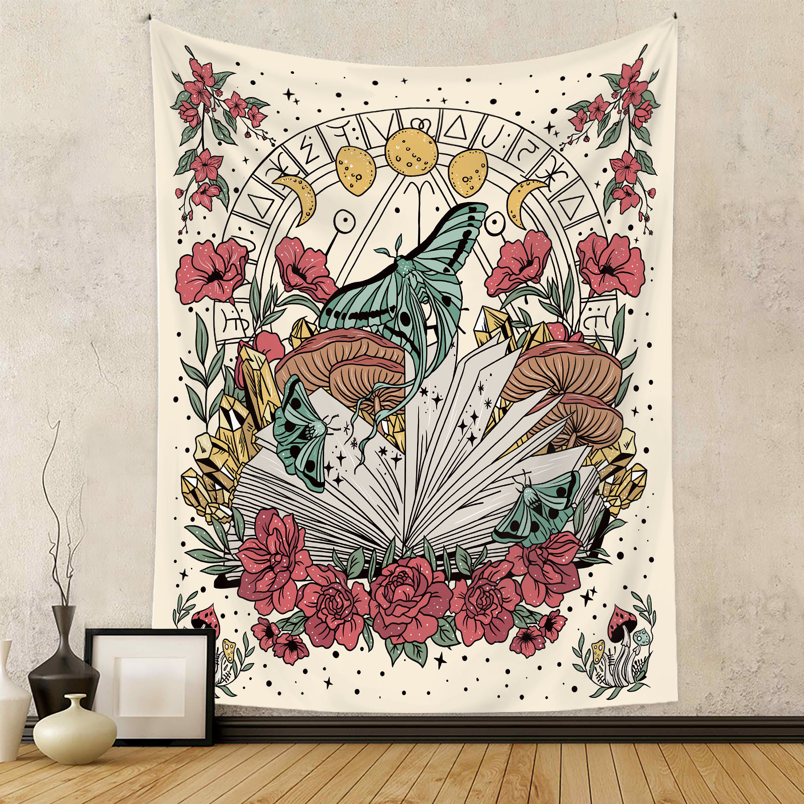 Tapestry Home Textiles & Decor Type Retro Moon Flower Butterfly Polyester Short Plush Tapestry