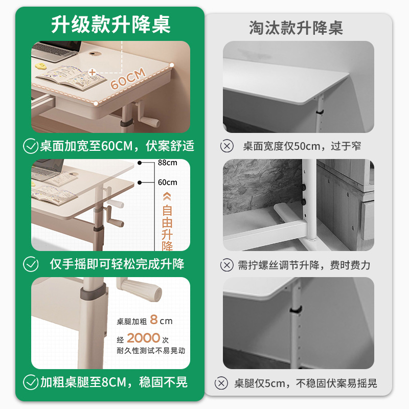 Mesa de aprendizaje elevable manual Mesa de escritorio para estudiantes domésticos Mesa de escritorio elevable Mesa de oficina Mesa de computadora Mesa de trabajo