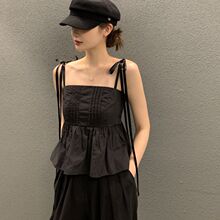 韩国chic夏季法式甜美抹胸型背心吊带衫女修身显瘦辣妹短款上衣