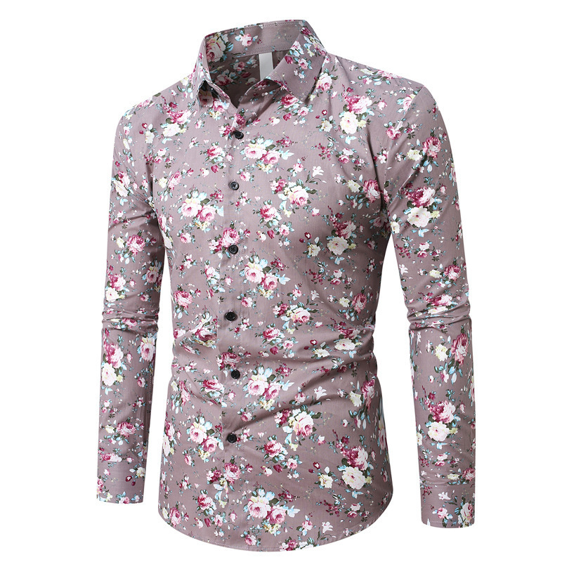 Stretch Bamboo Stretch Bamboo Cross-Border 2025 Amazon New Men's Printed Multi-Color Long Sleeve Shirt Large Size