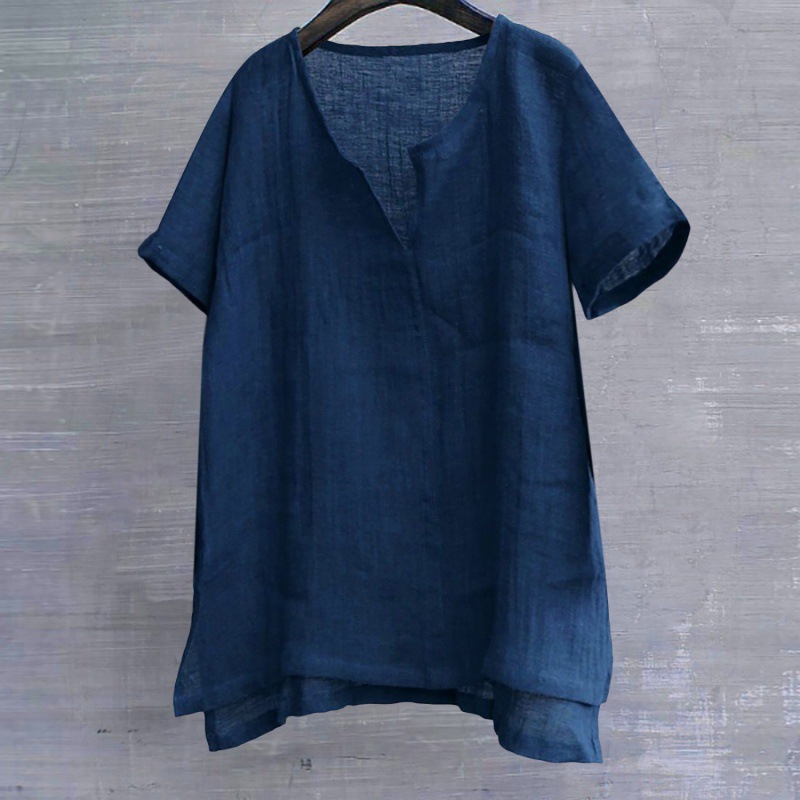 Summer new cotton and linen single color simple men's short-sleeved shirt youth Chinese style T-shirt men's fashion shirt Zen