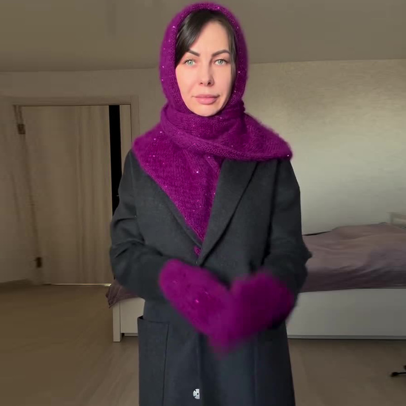 2024 otoño nuevo Europa y América Amazon ropa de mujer transfronteriza de color sólido a prueba de viento grueso sombrero cálido bufandas dos conjuntos image 3
