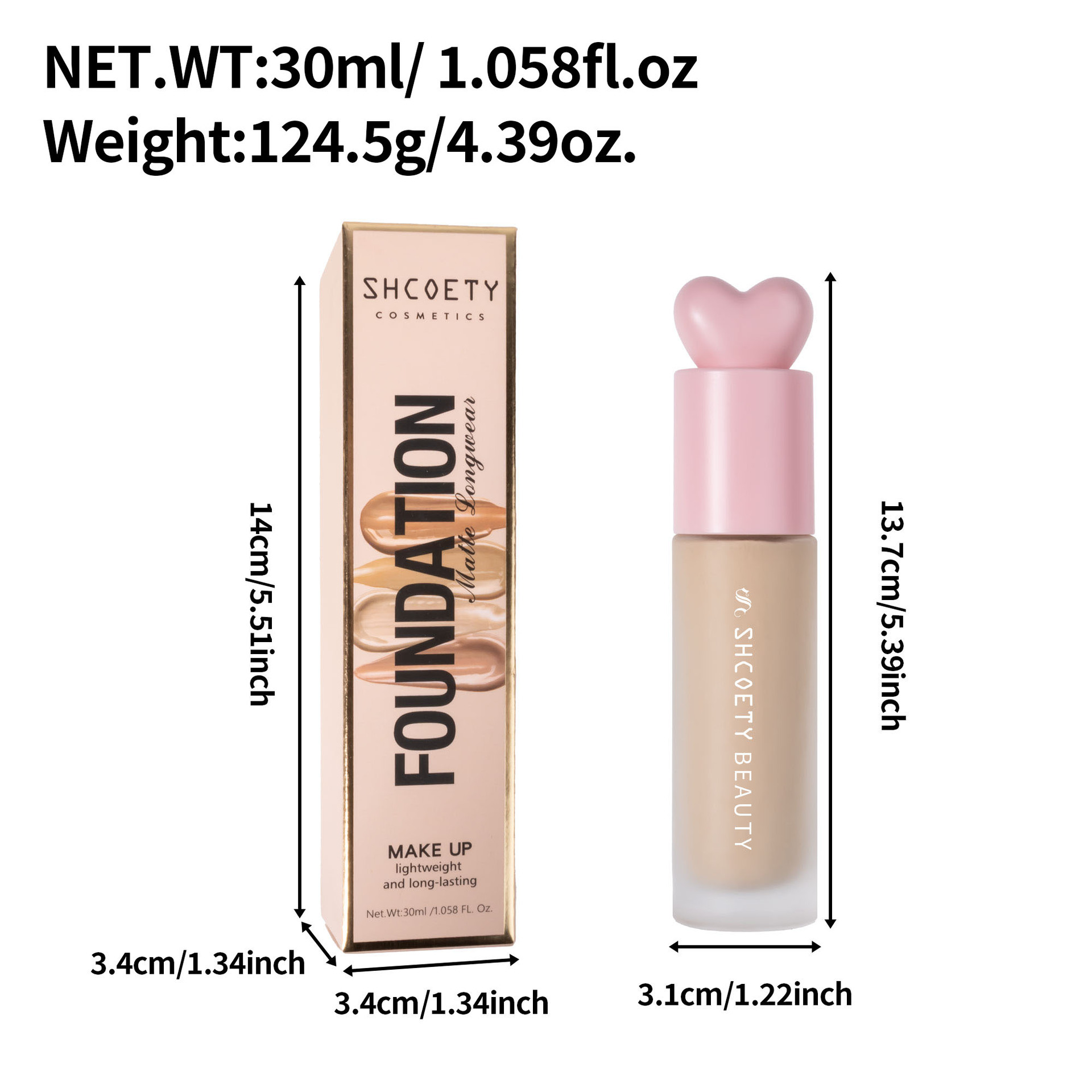 SHCOETY Cross-border Foundation matte Concealing Long-lasting Makeup without smudge, Pore-invisible Foundation, European and American Foundation cream Specification drawing