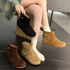 磨砂牛皮软底褶皱短靴女2025新款秋季配裙子套筒堆堆靴西部牛仔靴