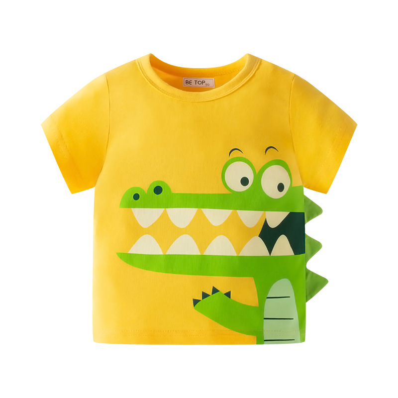 Ropa infantil verano 2026, nuevo conjunto de verano estilo coreano, conjunto de dos piezas con diseño de dinosaurio 3D para niños, conjunto moderno para niños, venta al por mayor