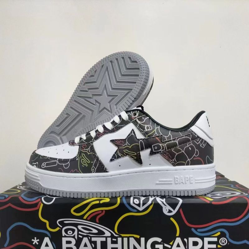 莆田工場直販 BAPESTA SK8 DUNK ストリートトレンド 黒と白のサメ カップル バイブ カジュアル シューズ|undefined