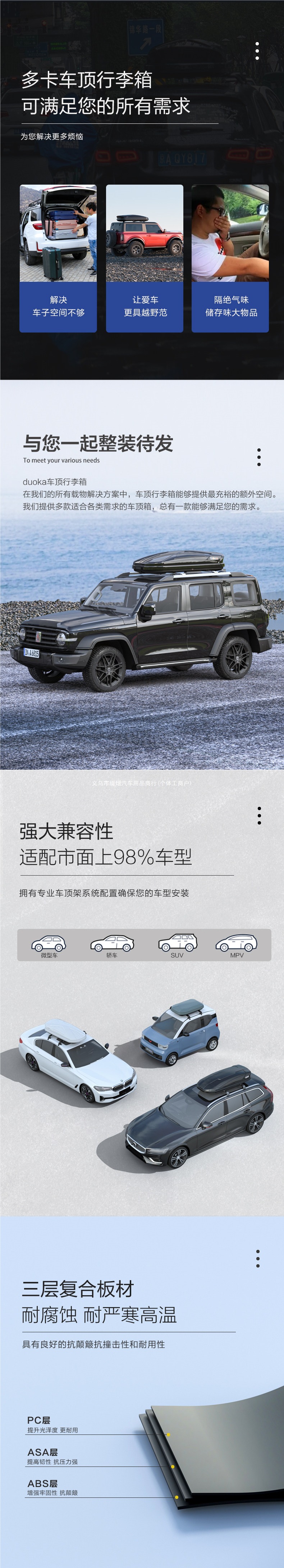 Large-capacity roof luggage box for SUVs, car roof box, travel box, luggage rack, universal accessory