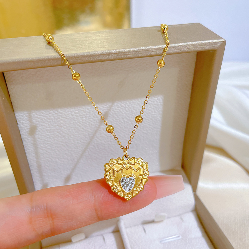 Fashion Heart Shape Titanium Steel Plating Inlay Zircon Pendant Necklace 1 Piece