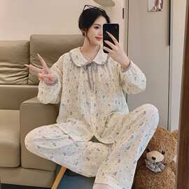 100%双层纱布纯棉套装月子服女孕妇睡衣哺乳服夏季孕期可调节家居