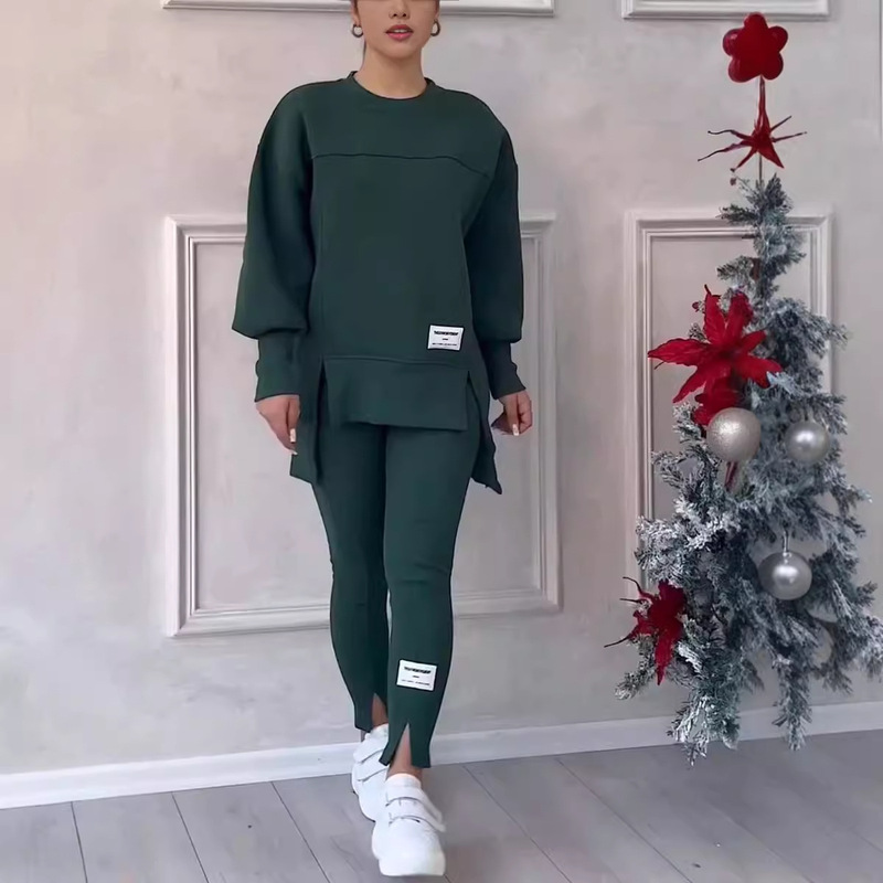 2025 European and American Amazon Independent Station Cross-Border Women's Asymmetrical Long-Sleeved Printed Sweatshirt and Leggings Set 2025 European and American Amazon Independent Station Cross-Border Women's Asymmetrical Long-Sleeved Printed Sweatshirt and Leggings Set