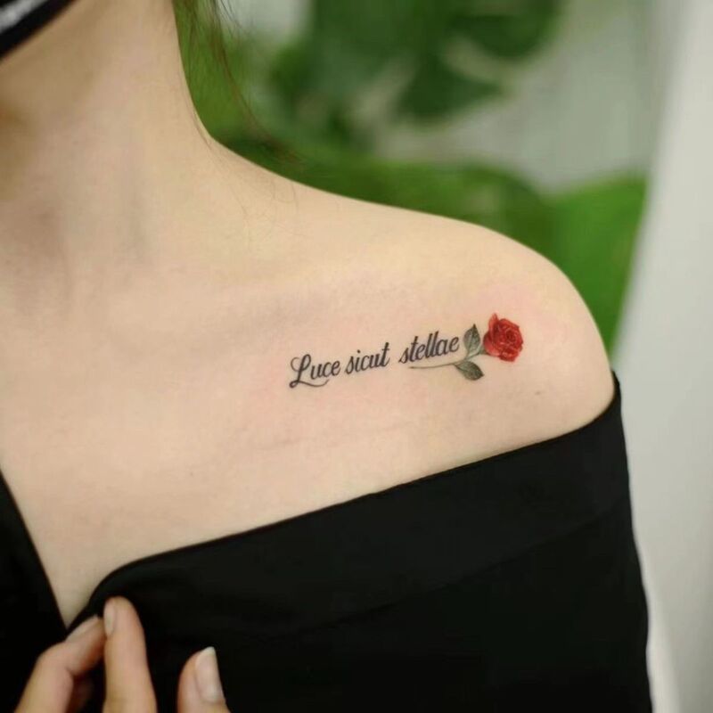 Sexy English Rose Colorful Tattoo Stickers Letters High-End New Style Collarbone Washable Ins Sweet and Cool Artificial Sexy English Rose Colorful Tattoo Stickers Letters High-End New Style Collarbone Washable Ins Sweet and Cool Artificial