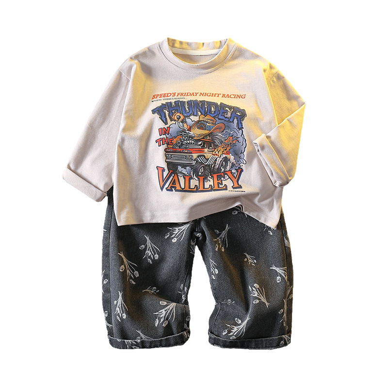 6088 traje de suéter para niños 2024 nueva primavera y otoño estilo occidental camisa de fondo para bebé niño otoño traje de dos piezas