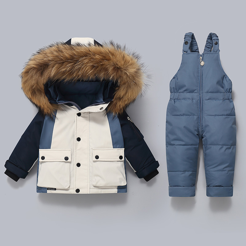 Winter European and American Style Children's down Jacket Set with Suspenders, Thickened for Boys and Girls Aged 1-5, Two-Piece Set