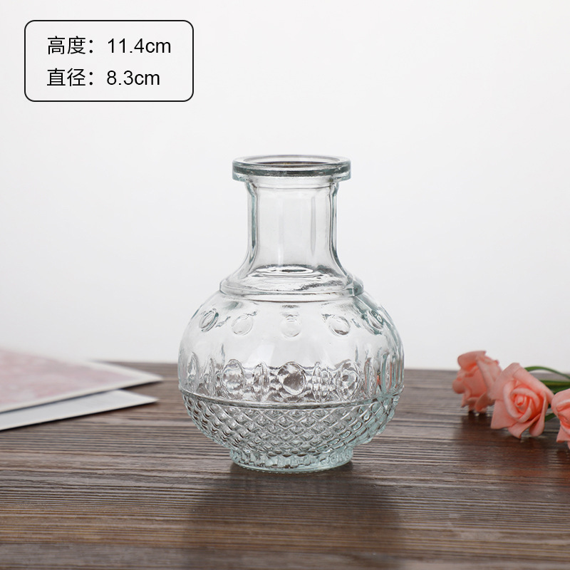 Jarrón clásico personalizado en relieve, vidrio transparente, adornos de escritorio para oficina, colgantes para dormitorio, mini decoración retro