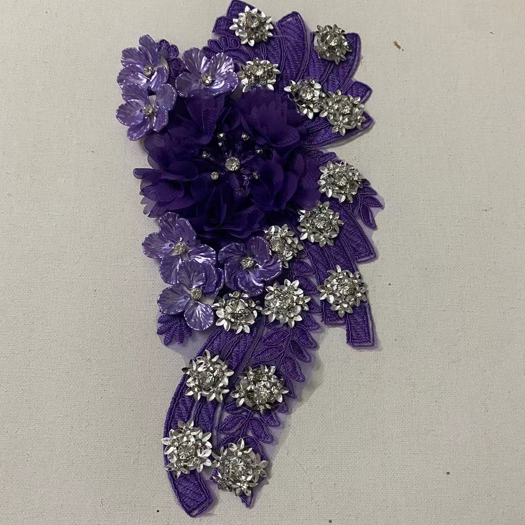 新款縫珠花邊貼花鑽花邊繩繡刺繡對花 服裝輔料禮服配飾