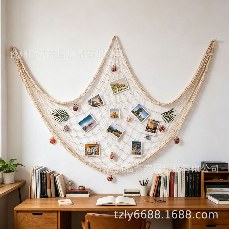 Cross-border Mediterranean hemp rope decorative fishing net photo wall background pendant wholesale cotton rope marine decorative fishing net wholesale