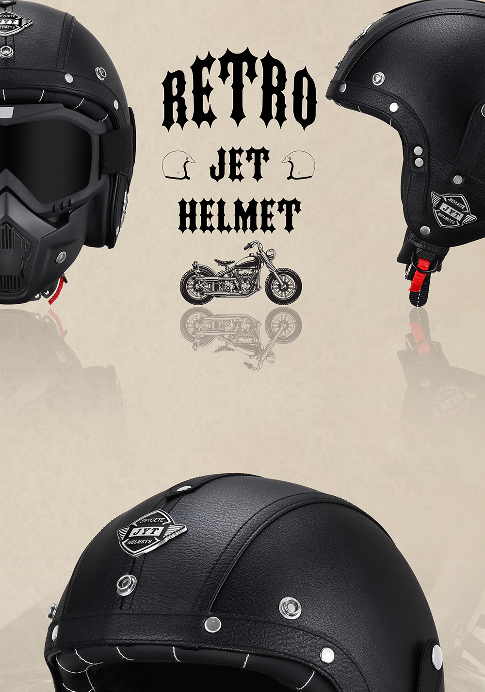 Retro Motorcycle Helmet Cruiser Half Helmet Men Women Leather Helmet