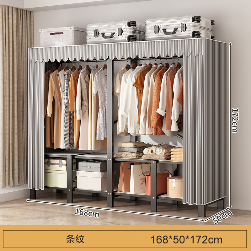 Armario sin instalación para uso doméstico, armario plegable de tela simple para dormitorio, armario de almacenamiento moderno y minimalista con estructura de acero para apartamentos de alquiler. image 11