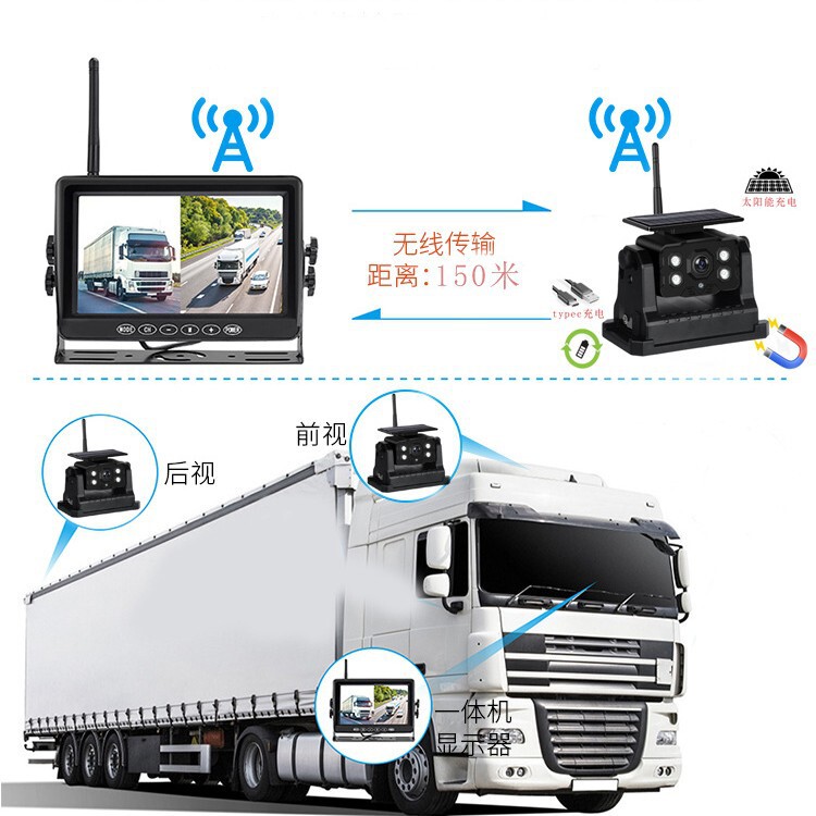 Wireless Solar-Powered Car Front and Rear Side View Reversing Blind Spot Image Display Magnetic Charging Camera for Cars