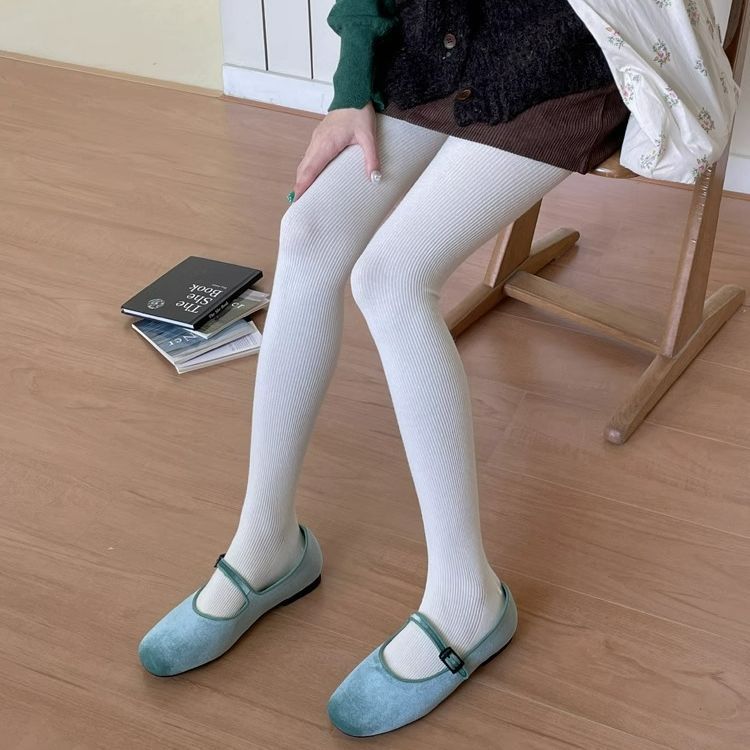 Autumn and Winter Combed Cotton Off-White Leggings for Women, Korean Style Ins-Style Retro Solid Color Tights, Thickened to Enhance Leg Shape