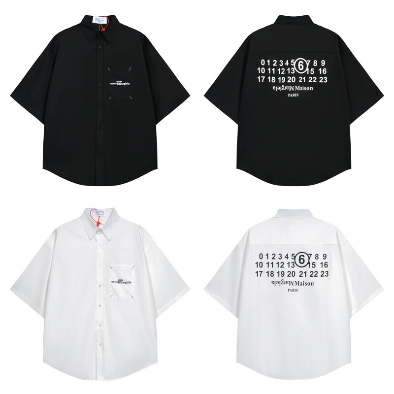 Cross-Border Mm6 Maison Margiela Logo Digital Printed Short-Sleeved Shirt Men's Casual Shirt