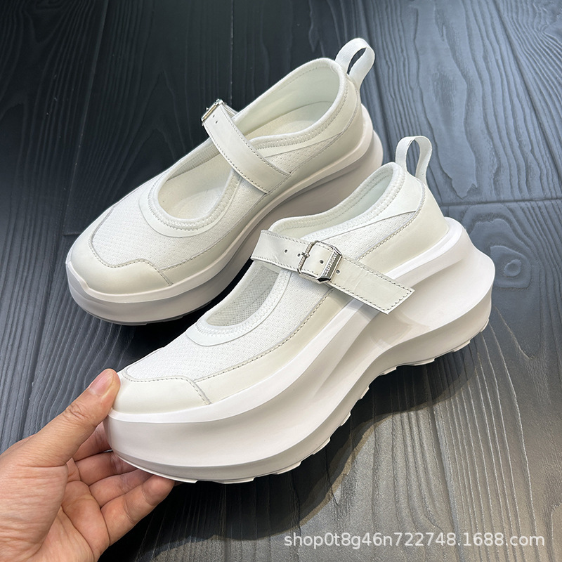 7cm Height Increase~26 New Styles of Mary Jane Shoes for Women, Summer New Models with Fly-Knit Mesh, Genuine Leather, Thick-Soled Platform Fitness Shoes