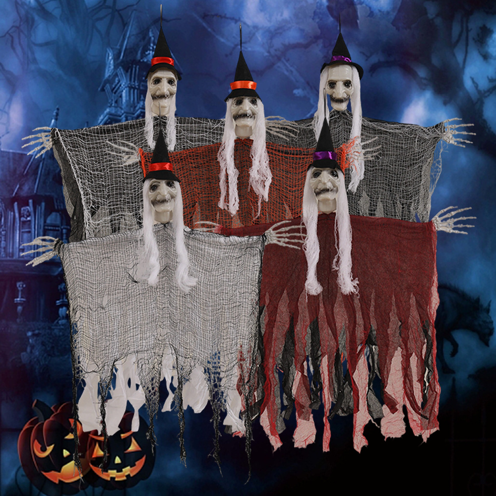 Halloween transfronterizo Colgando fantasmas, casa encantada, sala de escape, decoración de escenas, accesorios, decoración de calavera, fantasmas colgantes, engañosos y aterradores