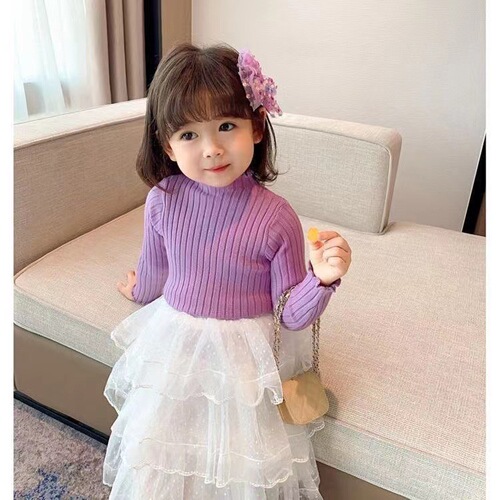 Children's Semi-High Collar Crew Neck Top Spring and Autumn for Boys and Girls Fashion Pure Color Knitwear Versatile Trendy