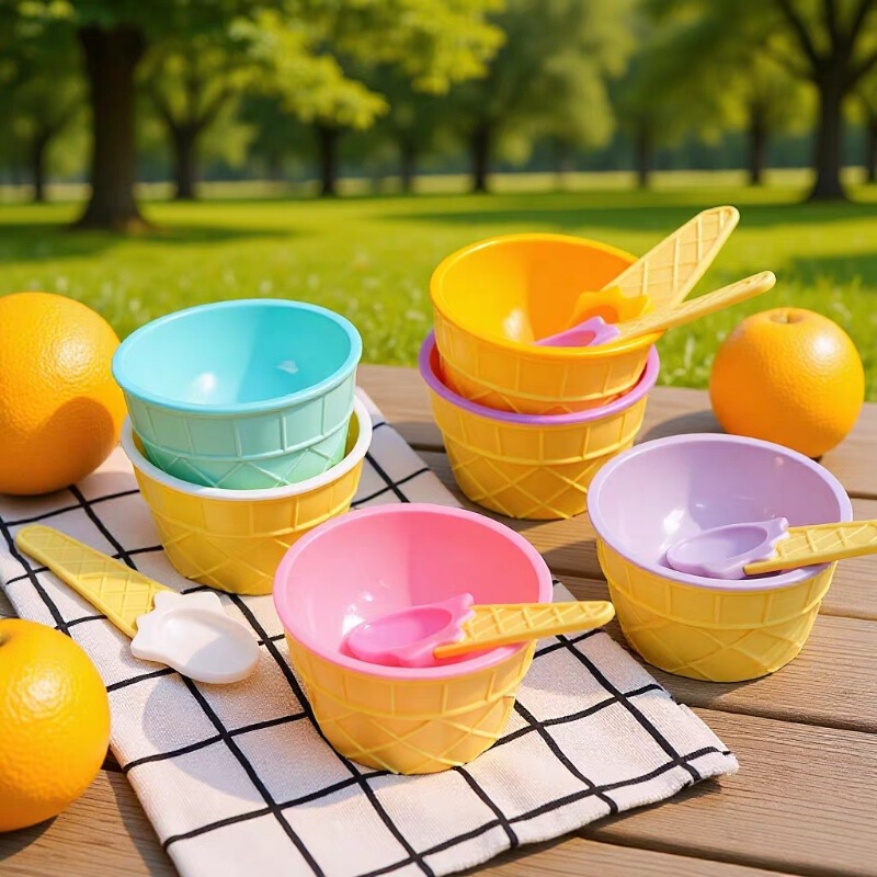 Ps Bowl Set Ice Cream Spoon Bowl Tableware Set Creative Children's Cartoon Double-Layer Wholesale Amazon