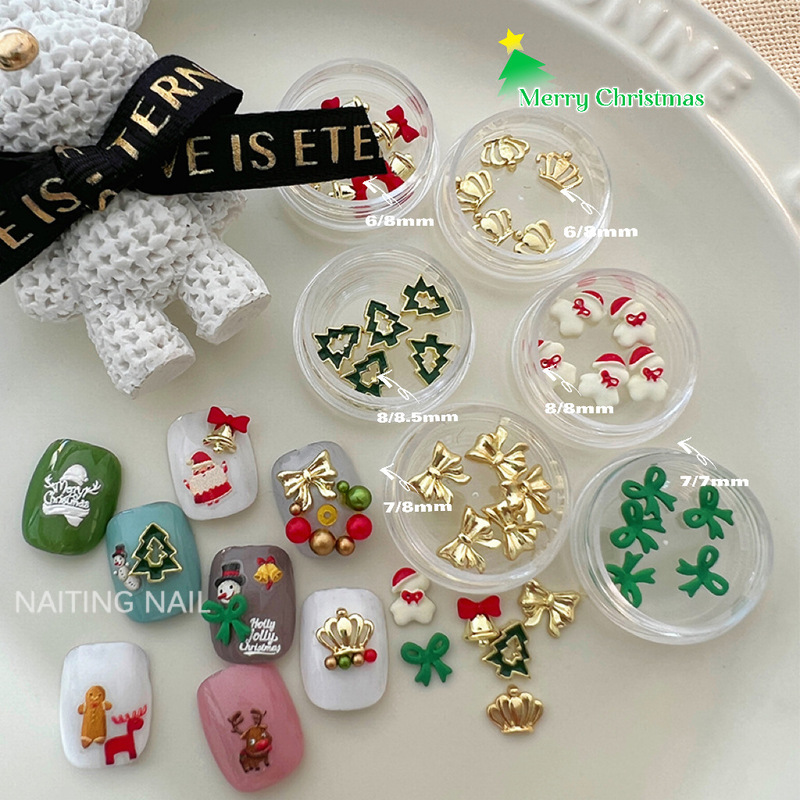Christmas season bells snowman wreath bow nail painting alloy nail decoration cartoon accessories material