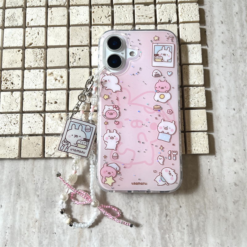 キラキラ縁取りピンクうさぎ丸イラスト iPhone17/Apple16ProMax/15/14対応 新型スマホケース 女性向け|undefined