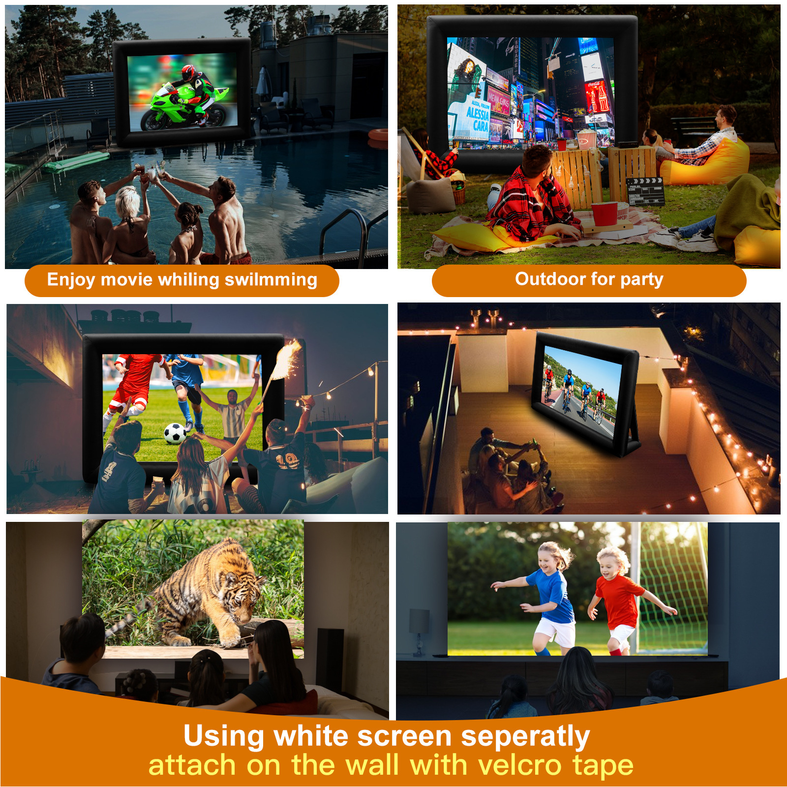 Pantalla de proyección inflable móvil pantalla de publicidad pared de fondo al aire libre película inflable portátil pantalla de proyección de ocio