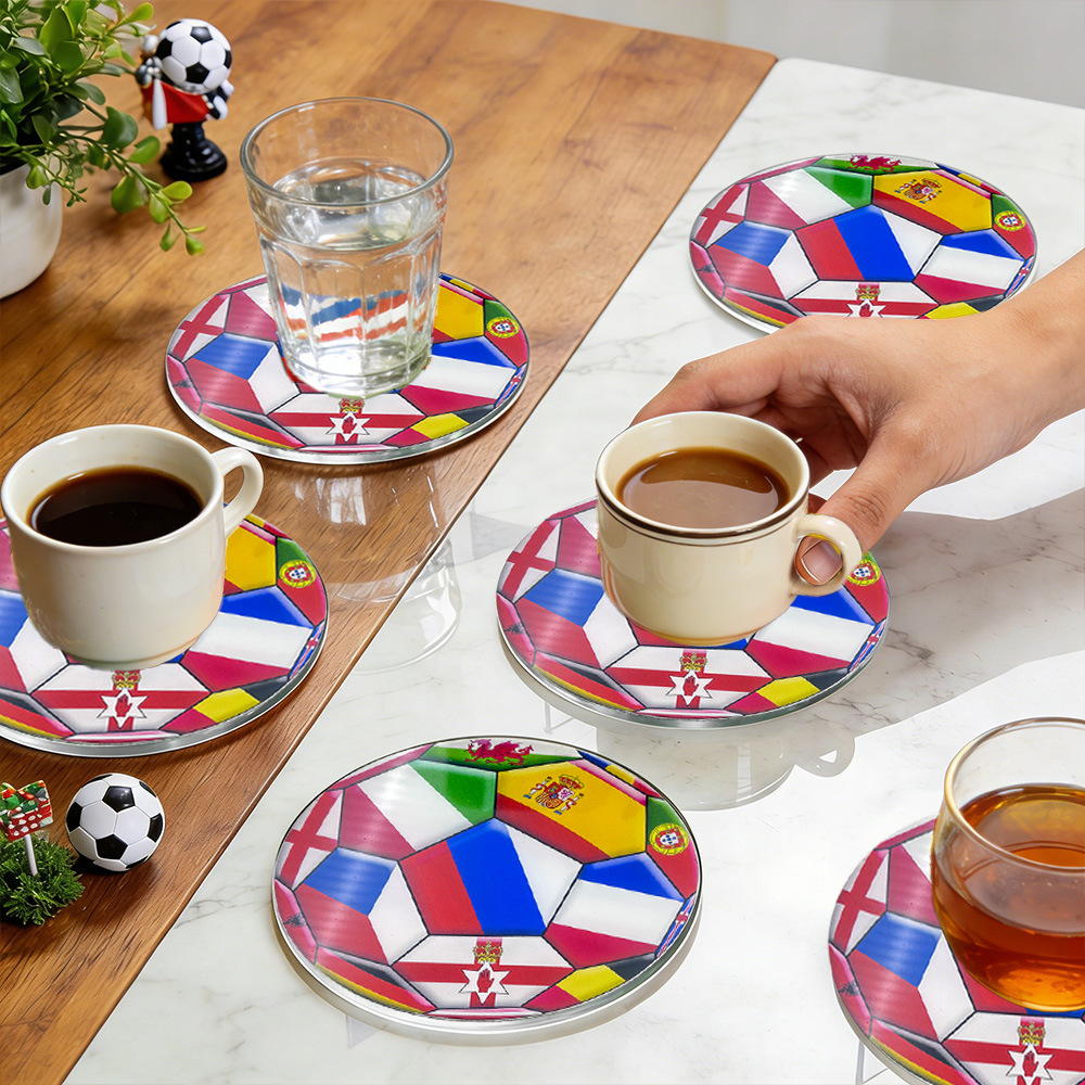 Decoración de la Copa del Mundo de fútbol, decoración de la mesa de la fiesta, tazas de madera 2D impermeables.