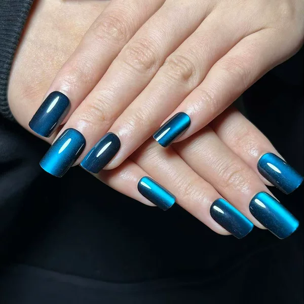 Cross-border hot-selling fake nails high-grade blue cat's eye square-shaped wearing nails hot goddess nail patch 24 pieces