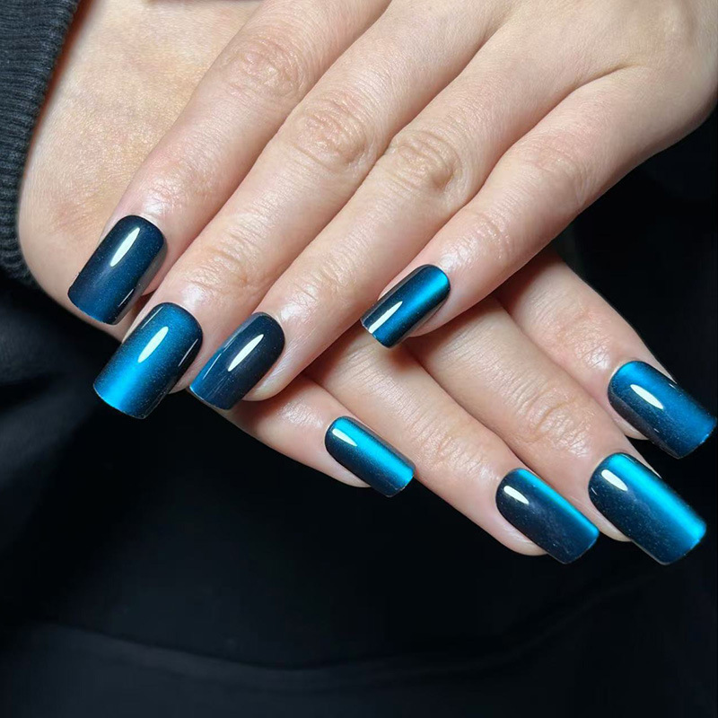 Cross-border hot-selling fake nails high-grade blue cat's eye square-shaped wearing nails hot goddess nail patch 24 pieces Cross-border hot-selling fake nails high-grade blue cat's eye square-shaped wearing nails hot goddess nail patch 24 pieces