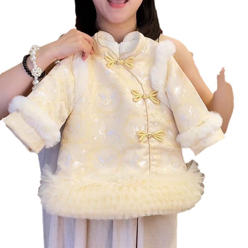 Qi Qiqiu niñas vestidos de Año Nuevo Tang vestidos de Año Nuevo Han vestidos de otoño y invierno niños vestidos de Año Nuevo de veludo grueso estilo chino cheongsam