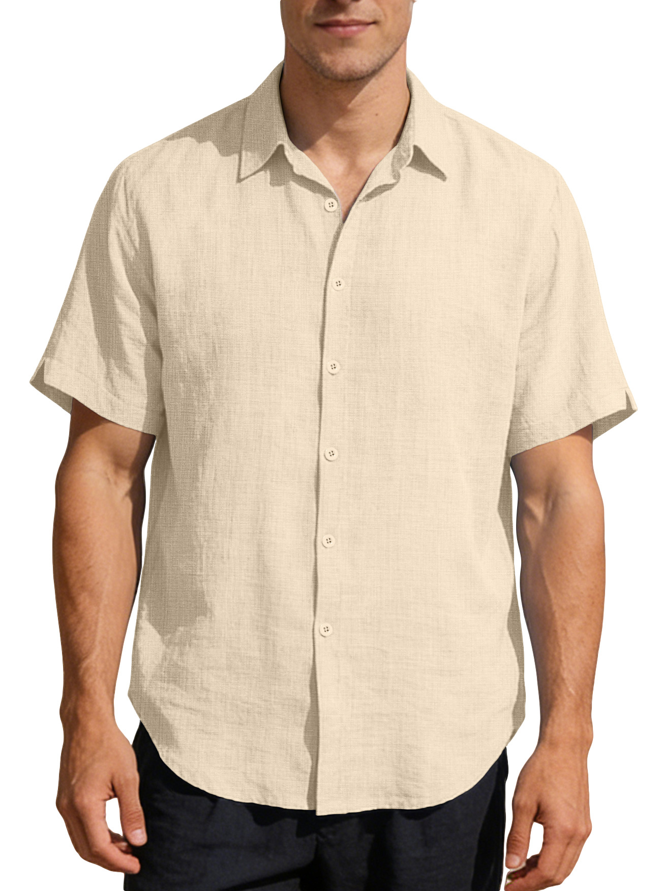 Camiseta Polo de Manga Corta para Hombre de Lino, Absorbe la Humedad, para Verano Casual