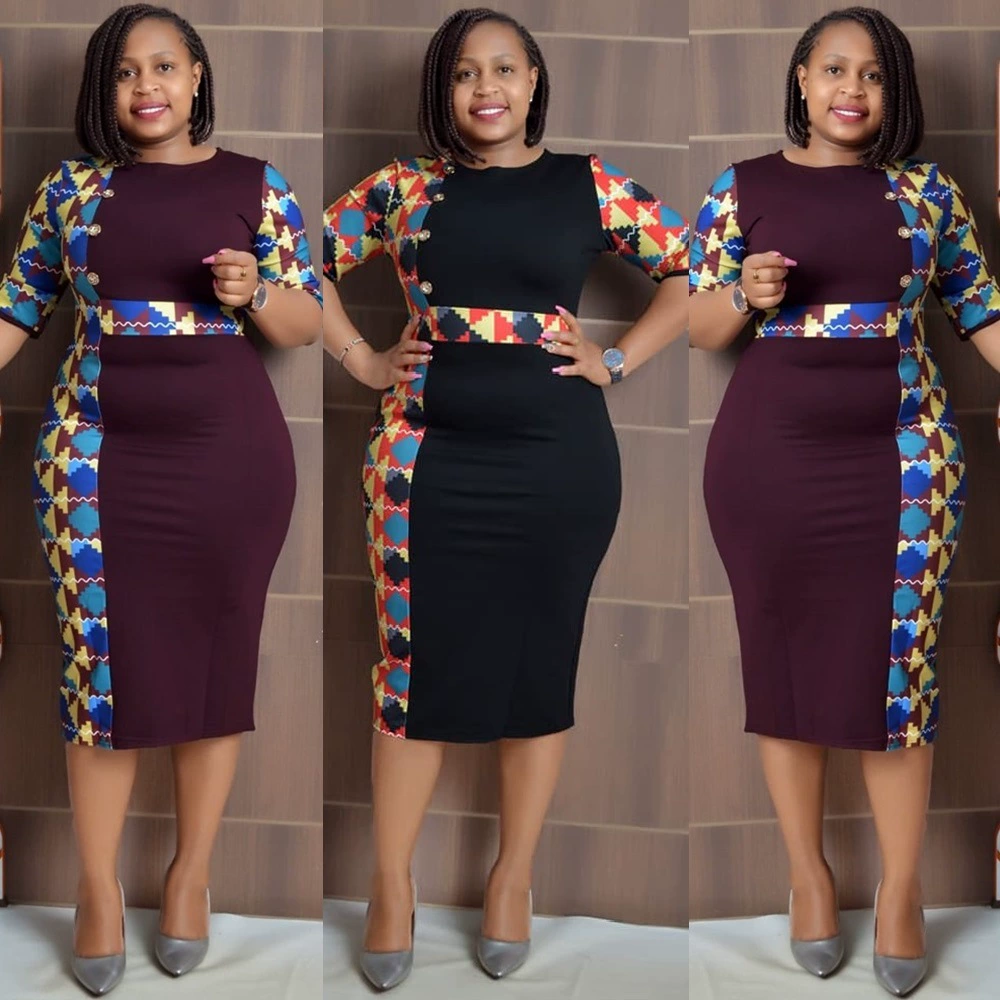 6XL Африканский плюс размер женщин новая трансграничная Внешняя торговля круглый вырез 3/4 рукав платье JX512