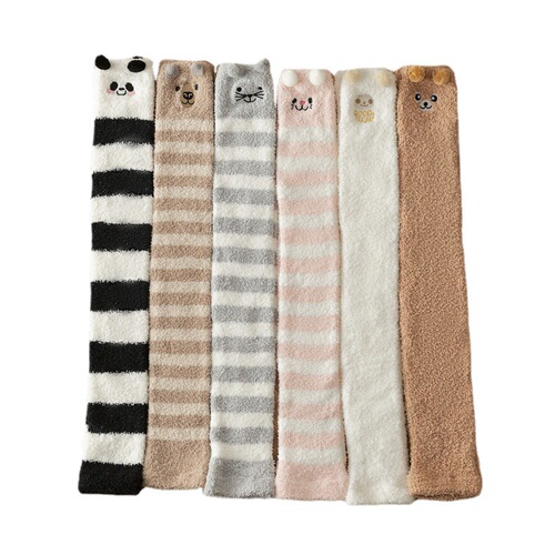 23 coral velvet socks winter warm knee socks wholesale cartoon embroidery Japanese high knee socks for women