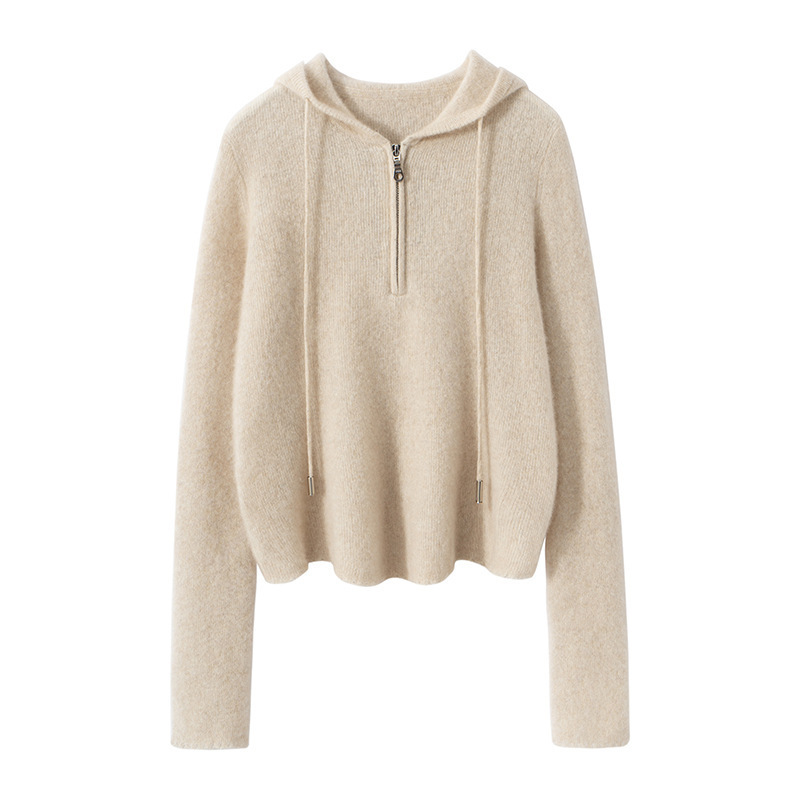 Cashmere velvet small design fitted knitted hoodie with zipper with…