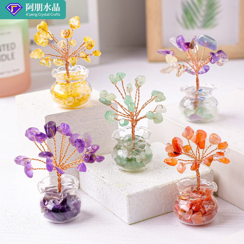 Cross-border crystal tree wholesale natural crystal gravel fortune tree handmade home car decoration crafts ornaments