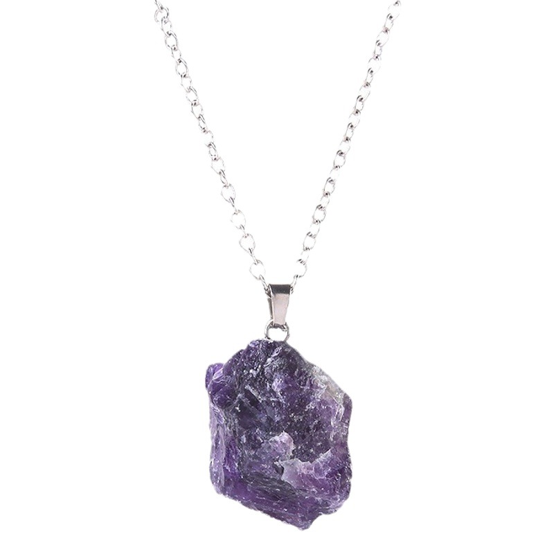 Natural stone pink crystal amethyst fluorite amorphous raw stone pendant diy irregular jewelry accessories necklace wholesale