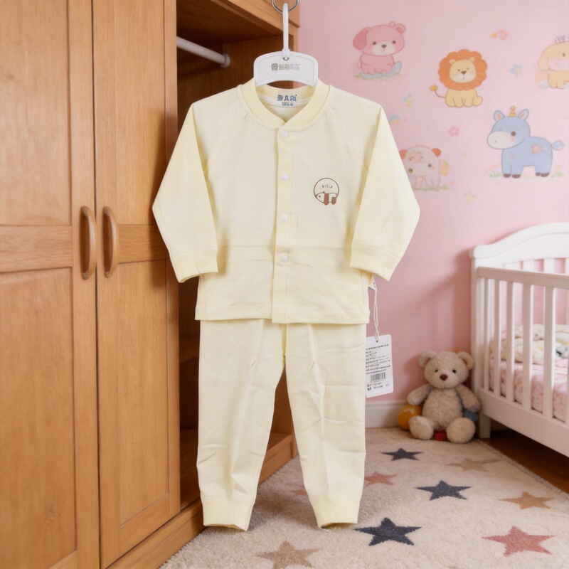 Spring and Autumn Baby Underwear Set Cotton Wool Boneless Stand Collar Foot Binding Baby Clothing Autumn Clothes Autumn Pants Cartoon Children's Clothing