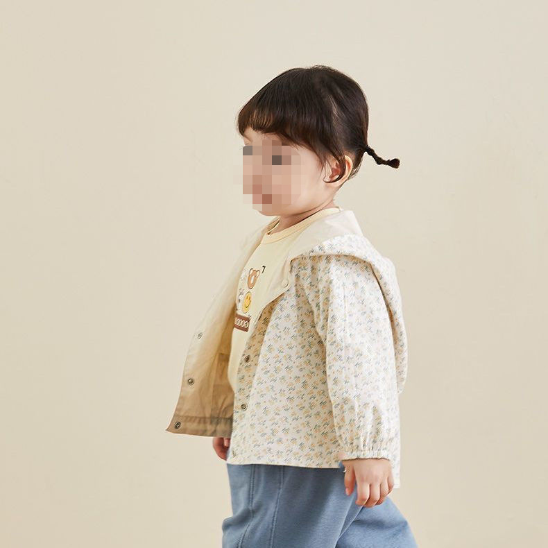 Girls' Jacquard Double-sided Hooded Jacket Children's Autumn New Style Boys and Girls Baby's Small Outer Coat Long-sleeved Top